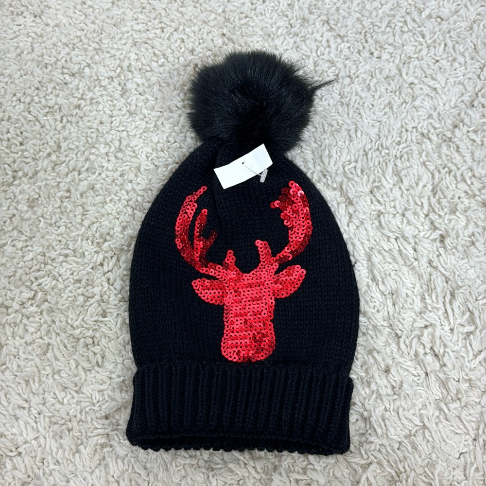 Modern Heritage Knit Beanie One Size Black Red Kids Christmas